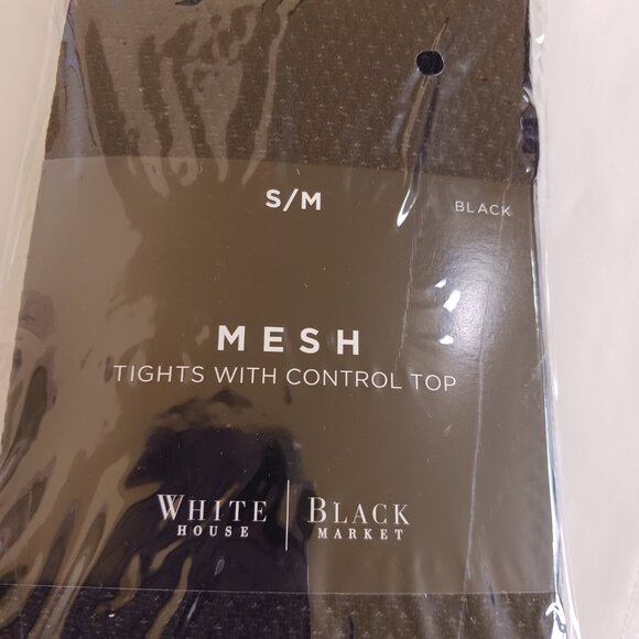 White House Black Market Women's Black Mesh Tights With Control Top Size S/M - Picture 4 of 9